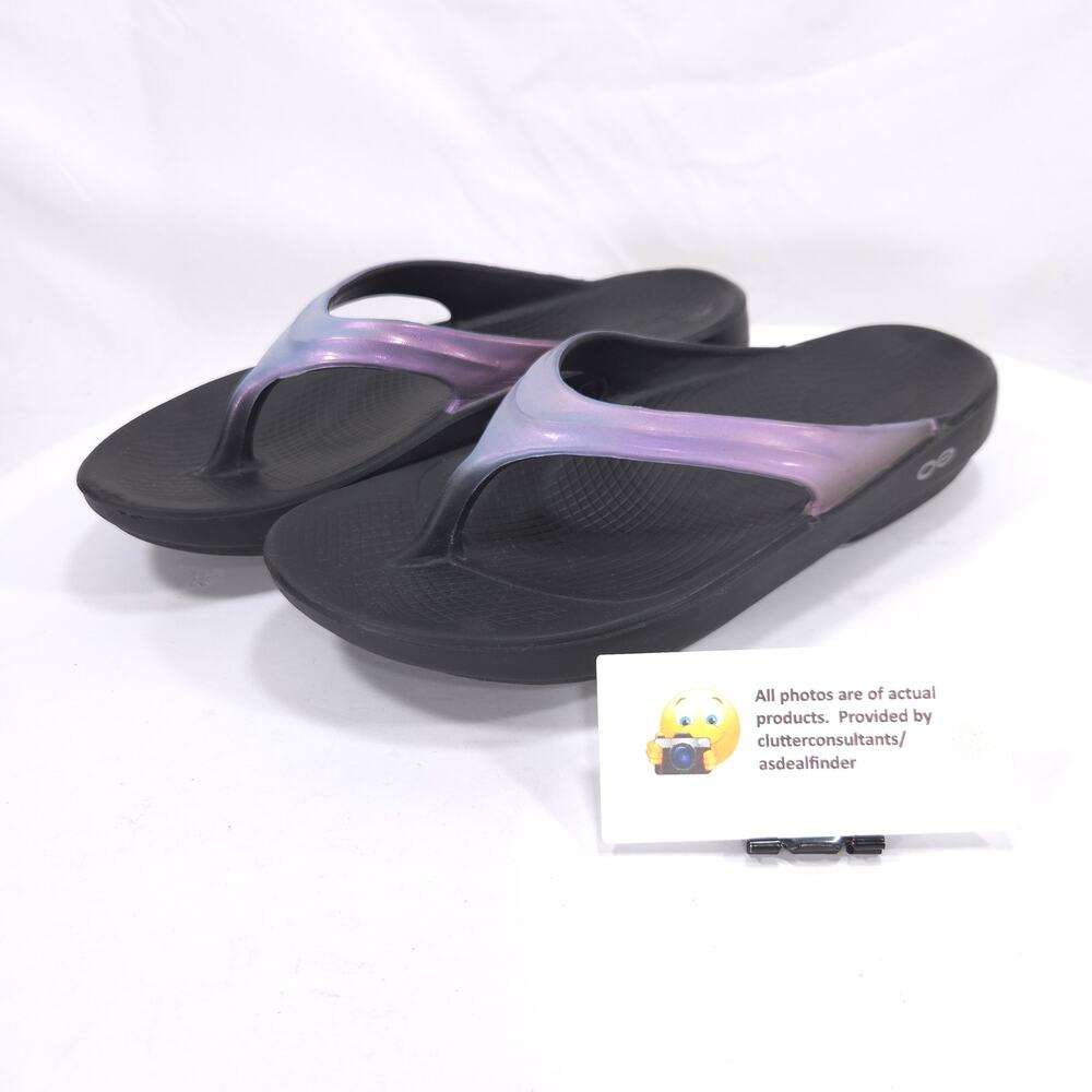 OOFOS Oolala Casual Slip On Slide Flip Flop Sandal Womens Size 7 38 Purple Black